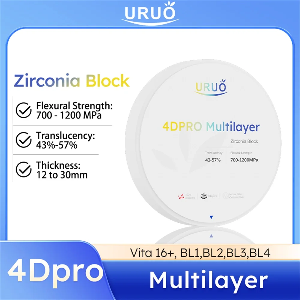 4D PRO Multilayer Dental Zirconia Block 98mm Sirona Open System CAD CAM Material Crown Bridge 43%-57% Transparency High Strength
4D PRO Multilayer Dental Zirconia Block 98mm Sirona Open System CAD CAM Material Crown Bridge 43%-57% Transparency High Strength