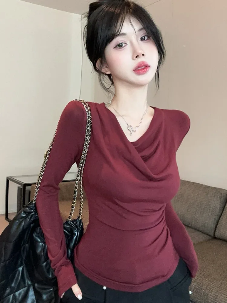 Slim Fit American Retro Women's Top with Long Sleeves And Pleats Design Shoulder Hanging Neck V-Neck Early Autumn Base Shirt
Slim Fit American Retro Women's Top with Long Sleeves And Pleats Design Shoulder Hanging Neck V-Neck Early Autumn Base Shirt