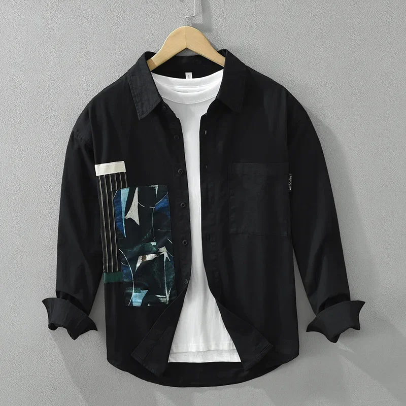 Японская модная мужская белая рубашка с длинным рукавом, весна-осень, уличный свободный топ, лоскутная рубашка с принтом, молодежная повседневная рубашка из чистого хлопка
Японская модная мужская белая рубашка с длинным рукавом, весна-осень, уличный свободный топ, лоскутная рубашка с принтом, молодежная повседневная рубашка из чистого хлопка