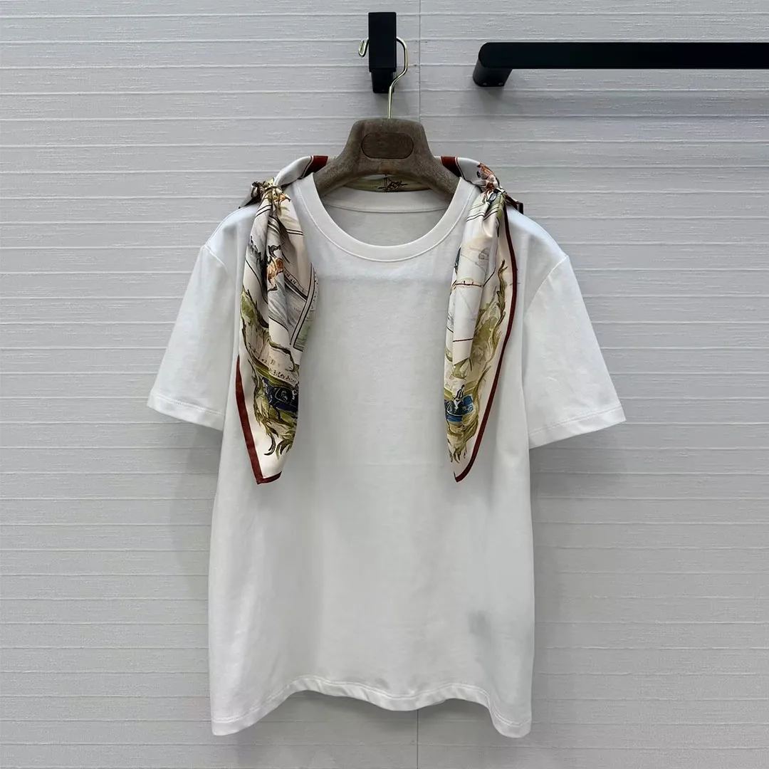 2026 New Summer Novelty Print Horse Pattern Scarf Patchwork Cotton T-shirt Women O-neck Short Sleeve Casual Vintage Tops
2026 New Summer Novelty Print Horse Pattern Scarf Patchwork Cotton T-shirt Women O-neck Short Sleeve Casual Vintage Tops
