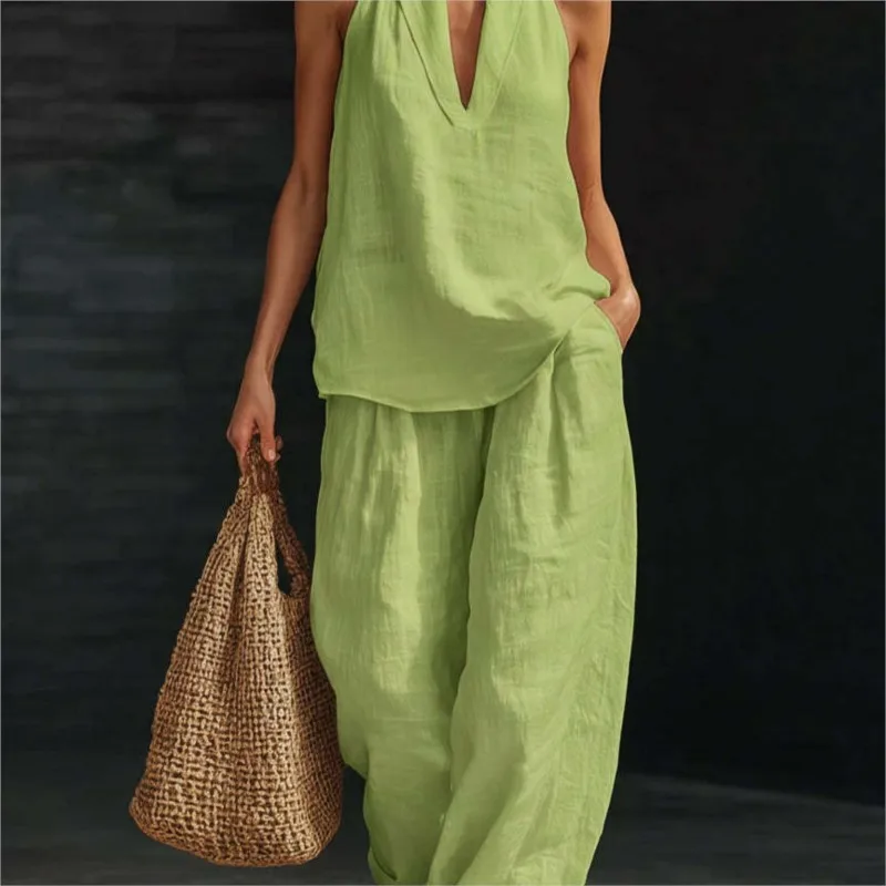 Women's Set Summer White Two-piece Halter Neck V-neck Sleeveless Tops Pants Set 2 Piece Woman Casual Womens Matching Sets New
Women's Set Summer White Two-piece Halter Neck V-neck Sleeveless Tops Pants Set 2 Piece Woman Casual Womens Matching Sets New