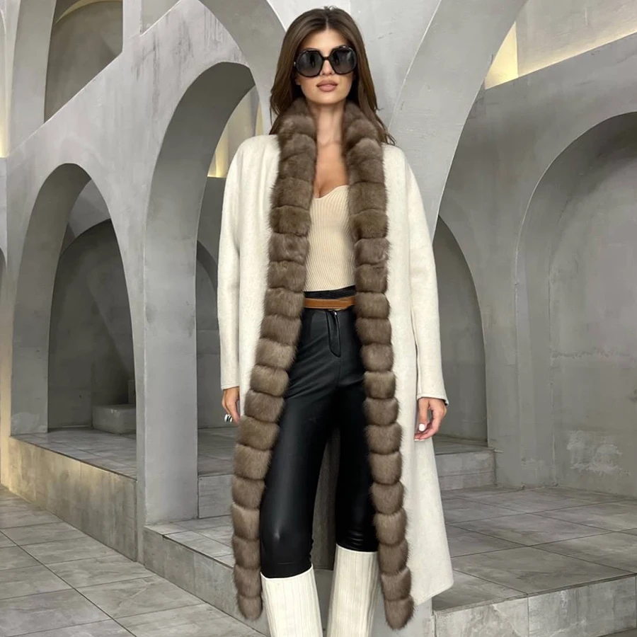 Women Wool Coats Real Fox Fur Collar Luxury Winter High Quality Long Cashmere Fur Coat White For Women
Women Wool Coats Real Fox Fur Collar Luxury Winter High Quality Long Cashmere Fur Coat White For Women