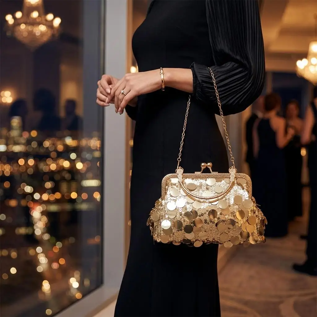 Vintage Sequin Clutch Shiny Metallic Evening Purse Metal Frame Banquet Handbag Luxury Chain Shoulder Crossbody Bag Wedding
Vintage Sequin Clutch Shiny Metallic Evening Purse Metal Frame Banquet Handbag Luxury Chain Shoulder Crossbody Bag Wedding