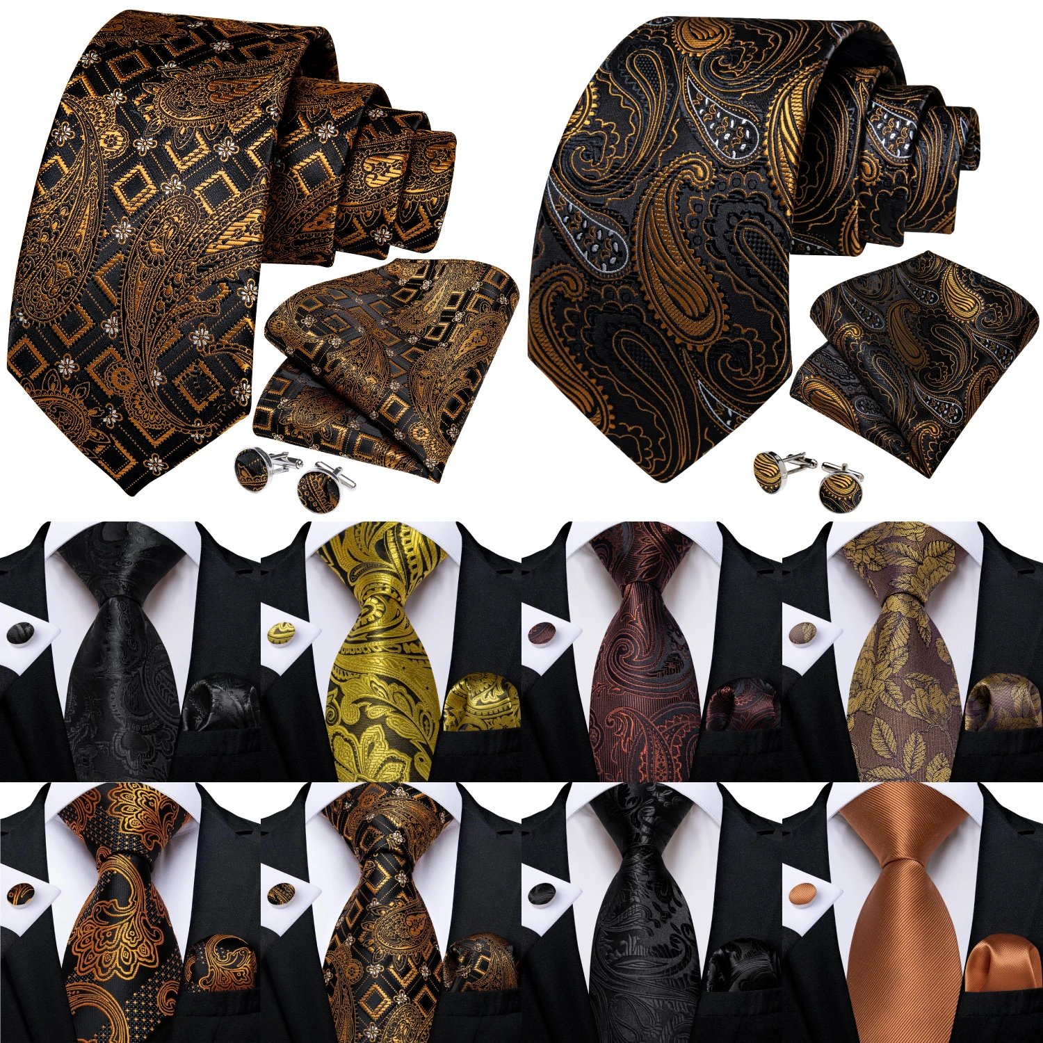 Grey Black Gold Brown Ties for Men Striped Paisley Floral Wedding Party Formal Necktie Handkerchief Cufflinks Gift Dropship
Grey Black Gold Brown Ties for Men Striped Paisley Floral Wedding Party Formal Necktie Handkerchief Cufflinks Gift Dropship