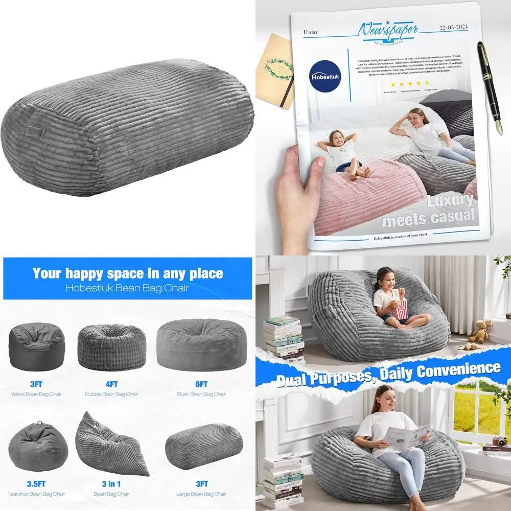 Large Adult Bean Bag Chair with Removable Cover, Portable Handle, Ideal for Living Room, Bedroom or Reading Nook - Stripe Grey
Large Adult Bean Bag Chair with Removable Cover, Portable Handle, Ideal for Living Room, Bedroom or Reading Nook - Stripe Grey