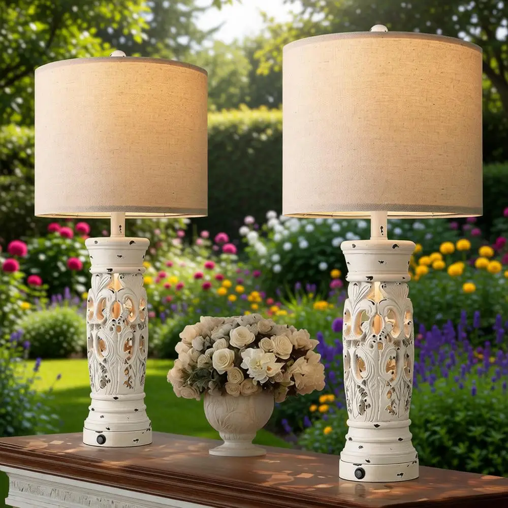 Набор из 2 настольных ламп 27.25 дюймов - Антикварные белые прикроватные лампы с ночником и USB-портами A+C, винтажные лампы для спальни, гостиной
Набор из 2 настольных ламп 27.25 дюймов - Антикварные белые прикроватные лампы с ночником и USB-портами A+C, винтажные лампы для спальни, гостиной