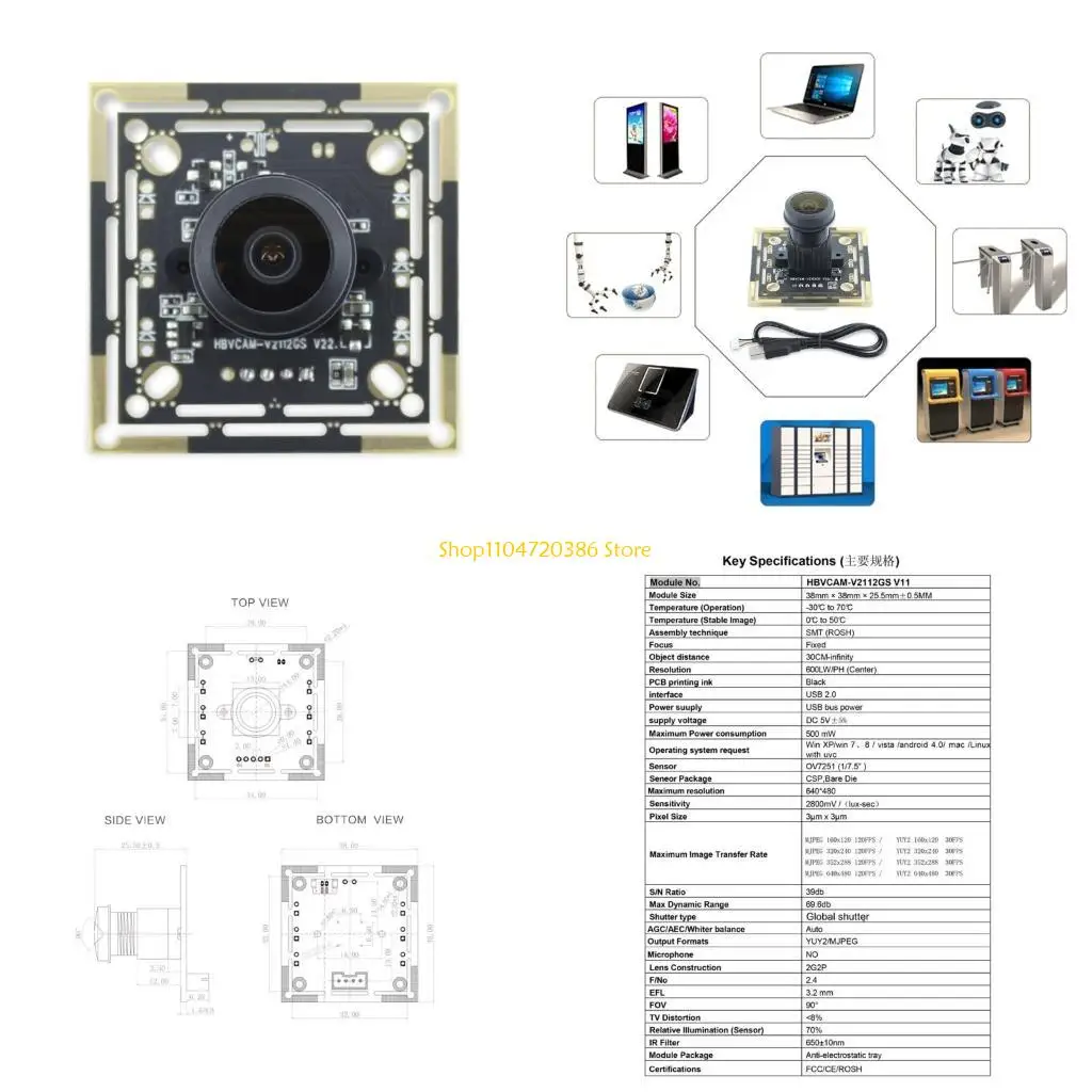 K0EA USB 640x480 OV7251 High-Speed Scanning Camera Module 0.3MP 60° 90° Fixed
K0EA USB 640x480 OV7251 High-Speed Scanning Camera Module 0.3MP 60° 90° Fixed