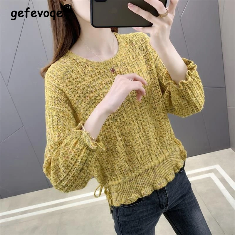 Women Trendy Hollow Out Lace Up Chic Sweet Thin Knitted Sweater Spring Autumn Casual O Neck 3/4 Sleeve Pullover Tops Y2K Jumpers
Women Trendy Hollow Out Lace Up Chic Sweet Thin Knitted Sweater Spring Autumn Casual O Neck 3/4 Sleeve Pullover Tops Y2K Jumpers