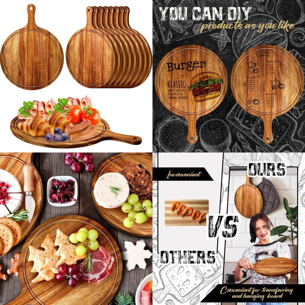 Nuenen 10 Pcs Round Wood Cutting Board with Handle Acacia Wooden Serving Kitchen Chopping Boards for Pizza, Bread, Cheese, Charc
Nuenen 10 Pcs Round Wood Cutting Board with Handle Acacia Wooden Serving Kitchen Chopping Boards for Pizza, Bread, Cheese, Charc