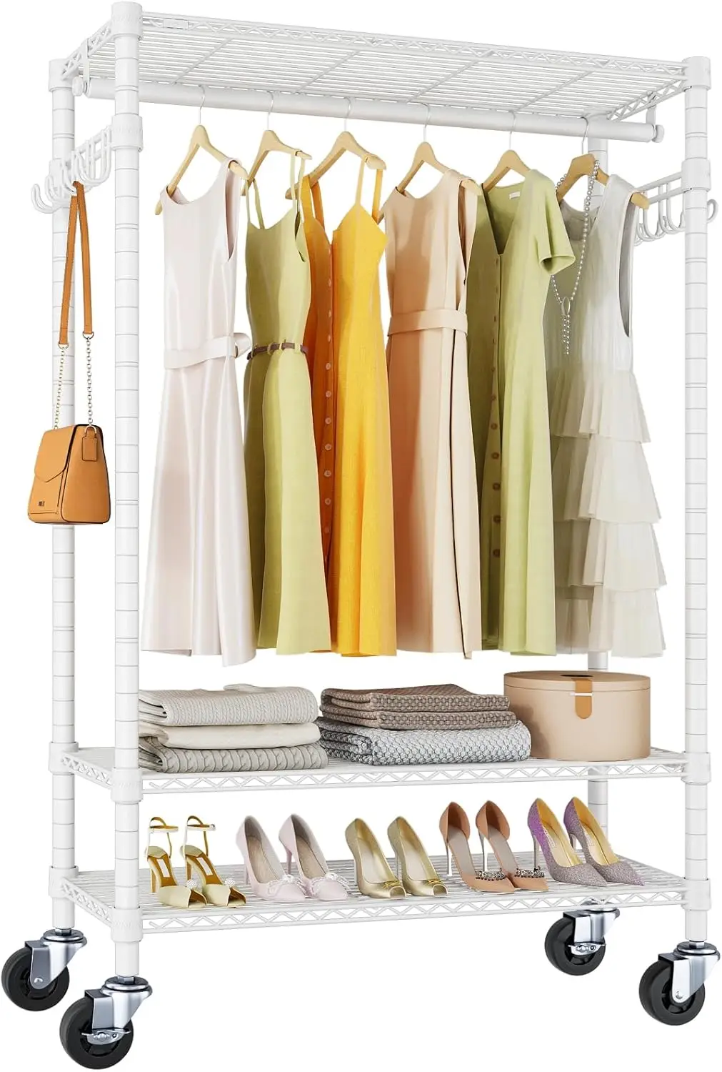 R3 Rolling Clothing Rack Heavy Duty Garment Rack for Hanging Clothes, Portable Closet Wardrobe with Wheels and Side Hooks, Ad
R3 Rolling Clothing Rack Heavy Duty Garment Rack for Hanging Clothes, Portable Closet Wardrobe with Wheels and Side Hooks, Ad