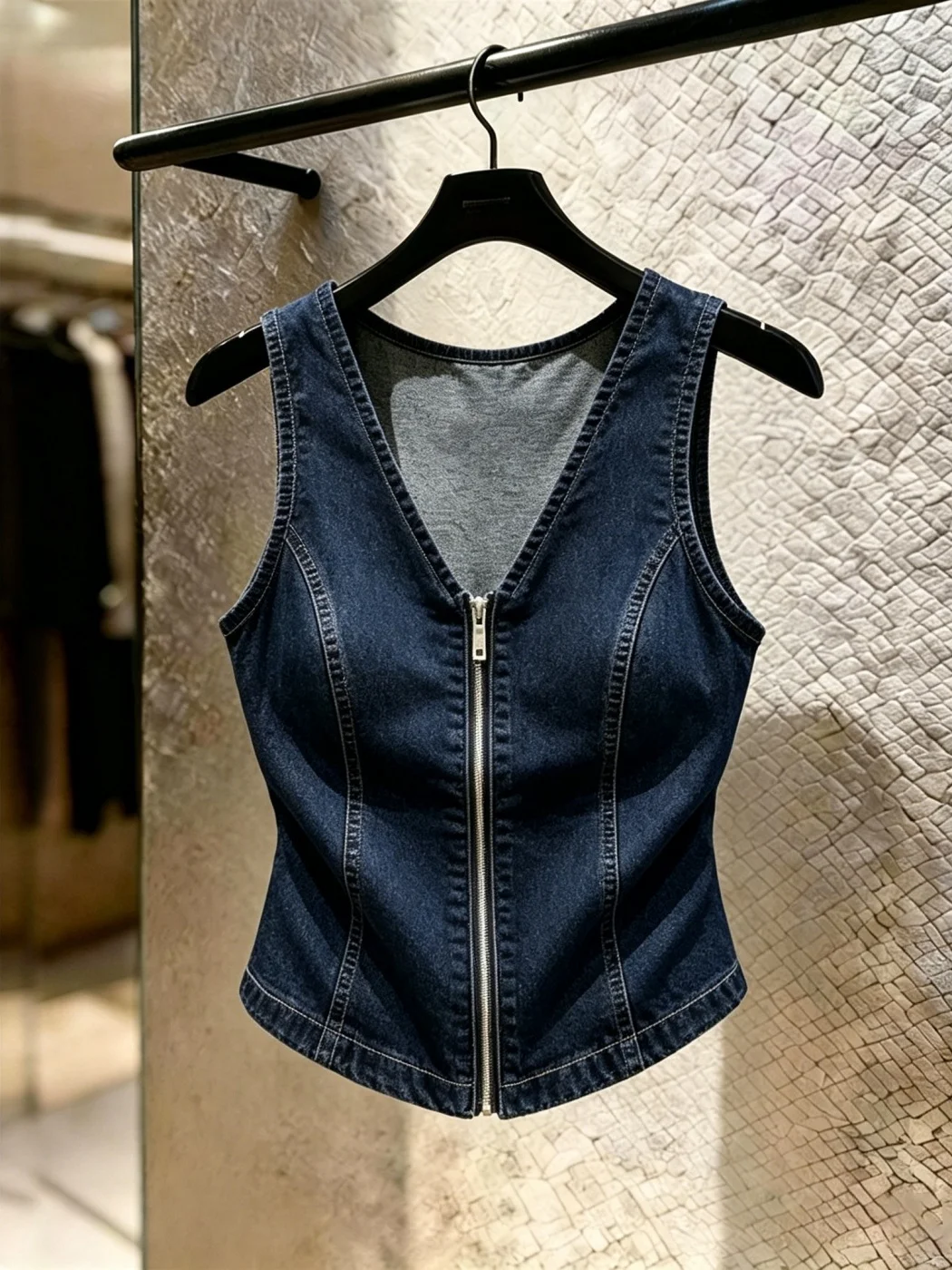 Unique Blue Denim Zipper Sleeveless Top Versatile Age-Defying Trendy Vest Women's Summer 2026 Commute Style Short Length V-Neck
Unique Blue Denim Zipper Sleeveless Top Versatile Age-Defying Trendy Vest Women's Summer 2026 Commute Style Short Length V-Neck