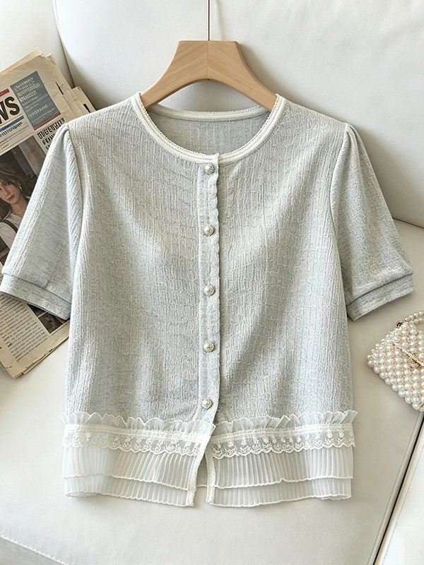 Sweet Style Splice Lace Trim Lightweight Short Sleeve Women's Top Summer New Arrival plus Size Fashionable Casual Shirt
Sweet Style Splice Lace Trim Lightweight Short Sleeve Women's Top Summer New Arrival plus Size Fashionable Casual Shirt