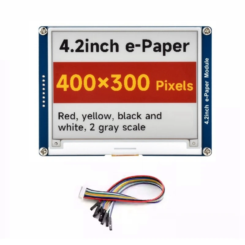 Модуль дисплея E-Ink с диагональю 4,2 дюйма, модуль электронной бумаги 4,2 дюйма (G), 400X300, красный/желтый/черный/белый, интерфейс SPI
Модуль дисплея E-Ink с диагональю 4,2 дюйма, модуль электронной бумаги 4,2 дюйма (G), 400X300, красный/желтый/черный/белый, интерфейс SPI