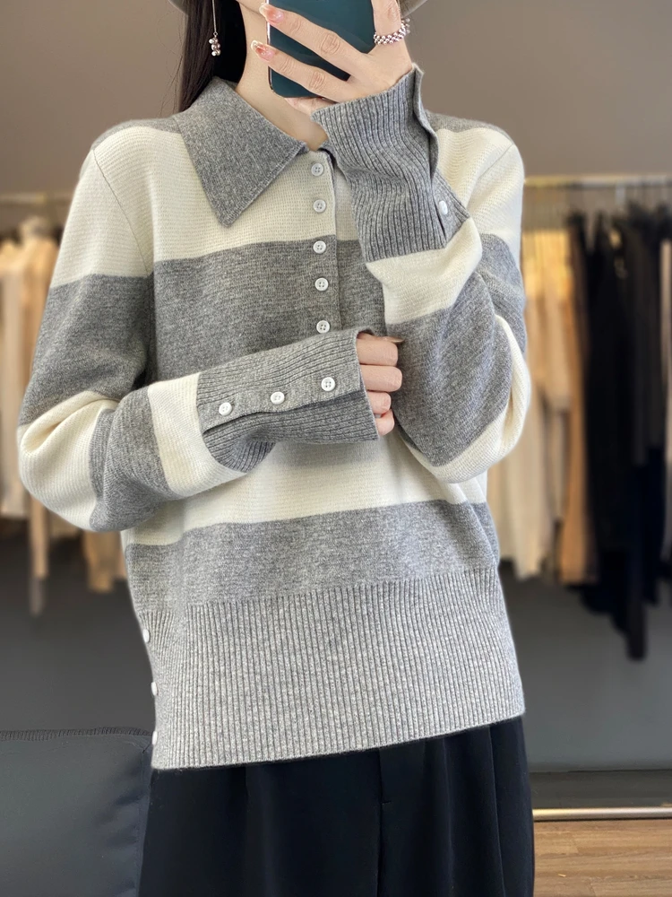 Fashion100% Merino Wool Sweater Pullover Women Knitwear POLO collar Long Sleeve Autumn Winter Fashion Basic Clothing Tops
Fashion100% Merino Wool Sweater Pullover Women Knitwear POLO collar Long Sleeve Autumn Winter Fashion Basic Clothing Tops
