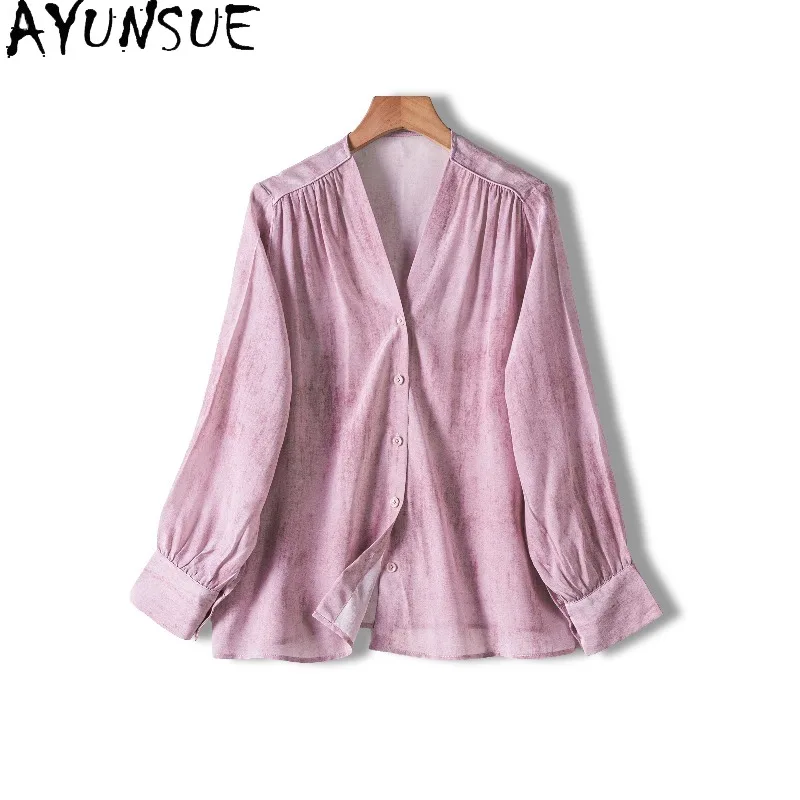 AYUNSUE 100% Silk Women's Blouses and Shirts Stylish Long Sleeve Tops for Woman Light Luxury V-neck Shirts Woman Clothes 블라우스
AYUNSUE 100% Silk Women's Blouses and Shirts Stylish Long Sleeve Tops for Woman Light Luxury V-neck Shirts Woman Clothes 블라우스