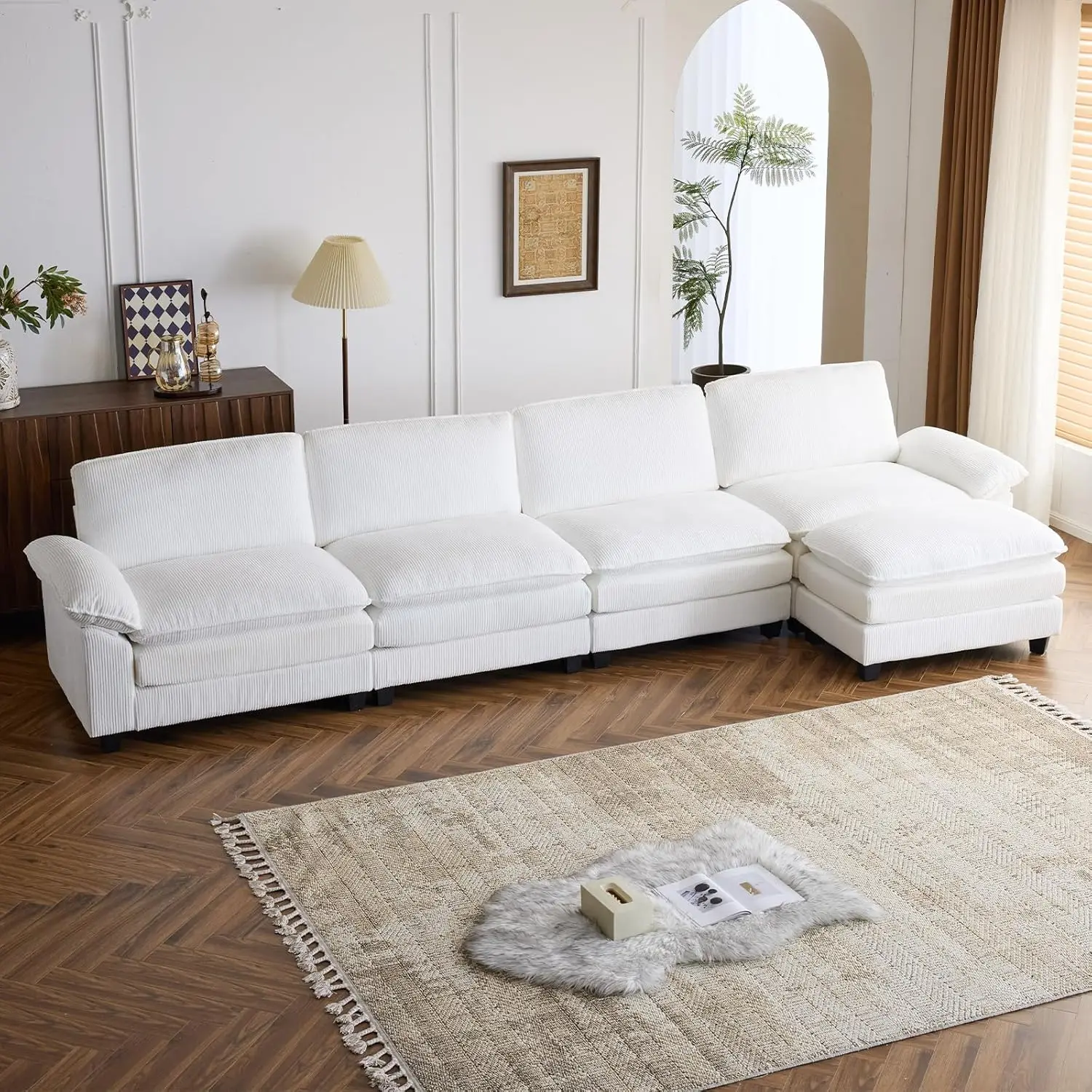156" Cloud Corduroy Sectional Sofa, Comfy L-Shaped Extra Deep Seat Sofa Couch for Living Room,Modern 4-Seat Convertible L
156" Cloud Corduroy Sectional Sofa, Comfy L-Shaped Extra Deep Seat Sofa Couch for Living Room,Modern 4-Seat Convertible L