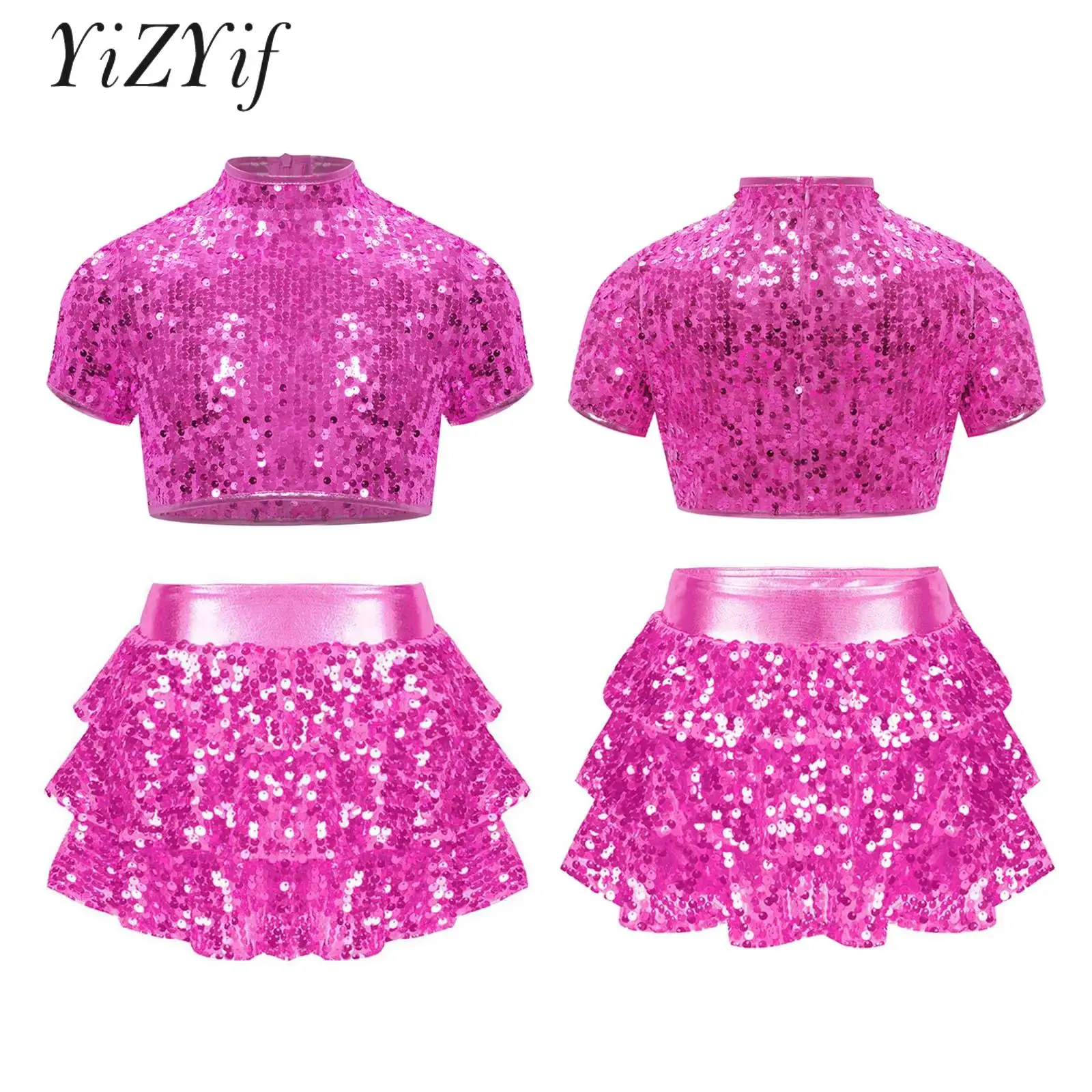 Girls Modern Jazz Hip Hop Latin Ballet Dance Cheerleading Costume Shiny Sequins Crop Top with Tassel Skirted Ballroom Dancewear
Girls Modern Jazz Hip Hop Latin Ballet Dance Cheerleading Costume Shiny Sequins Crop Top with Tassel Skirted Ballroom Dancewear