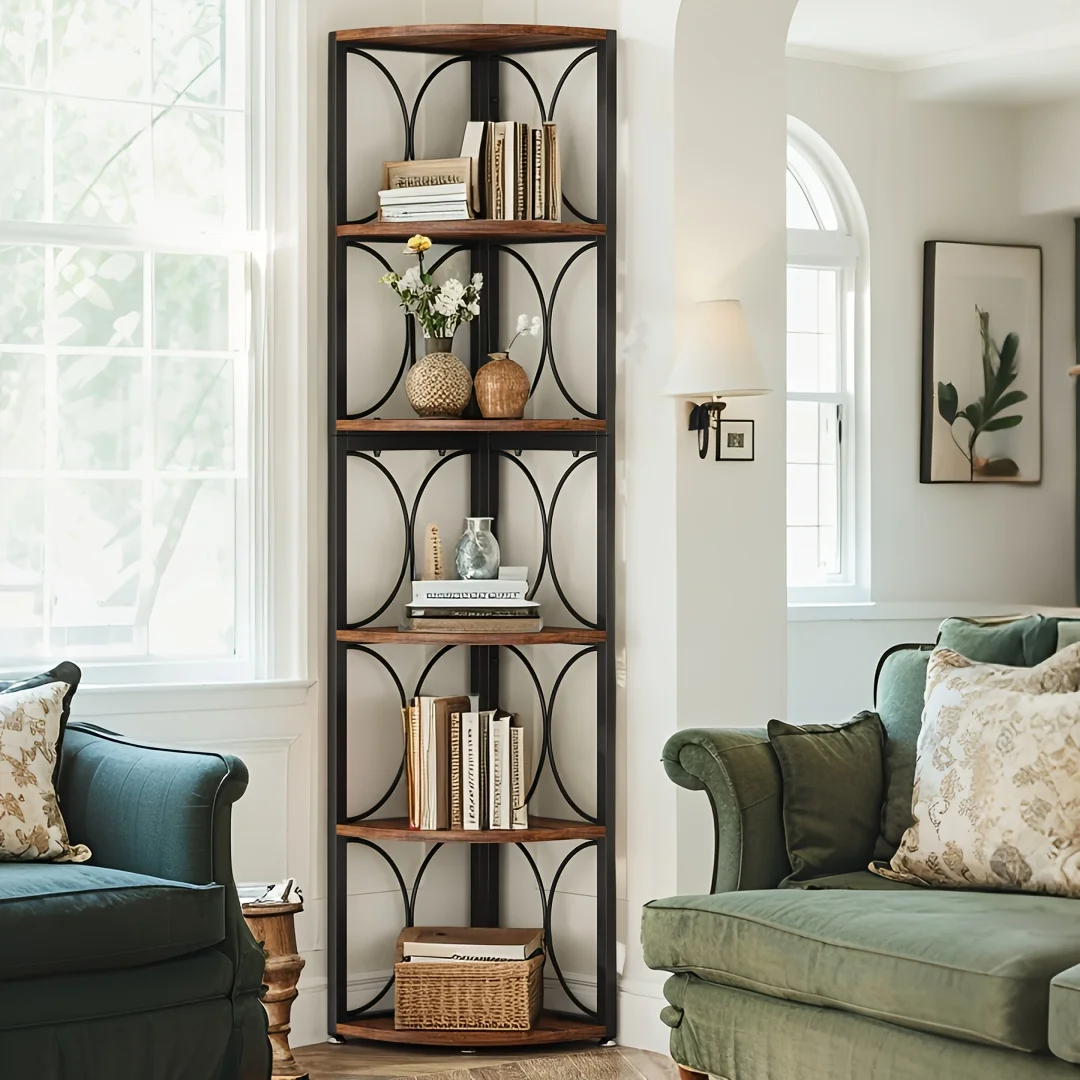 67" Tall Rustic Wooden Corner Shelf - 6-Tier Corner Bookshelf & Storage Rack - Space-Saving Standing Shelving Unit for Living Ro
67" Tall Rustic Wooden Corner Shelf - 6-Tier Corner Bookshelf & Storage Rack - Space-Saving Standing Shelving Unit for Living Ro