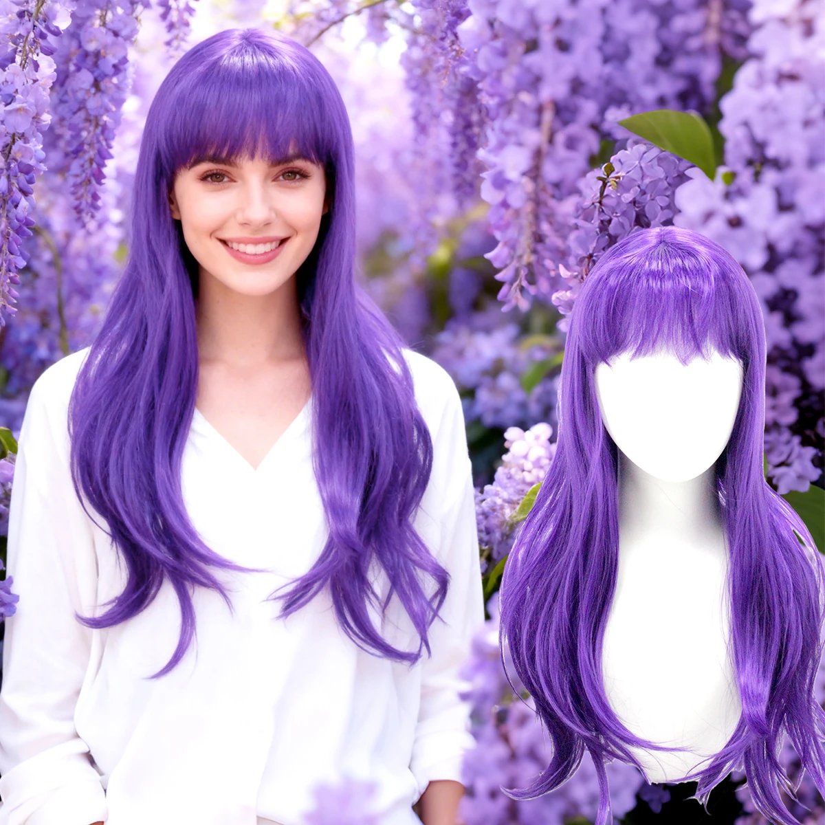 Vibrant Purple Long Wavy Wig with Air Bangs, Heat-Resistant Synthetic Hair for Anime Cosplay, Halloween and Daily Fashion Looks
Vibrant Purple Long Wavy Wig with Air Bangs, Heat-Resistant Synthetic Hair for Anime Cosplay, Halloween and Daily Fashion Looks