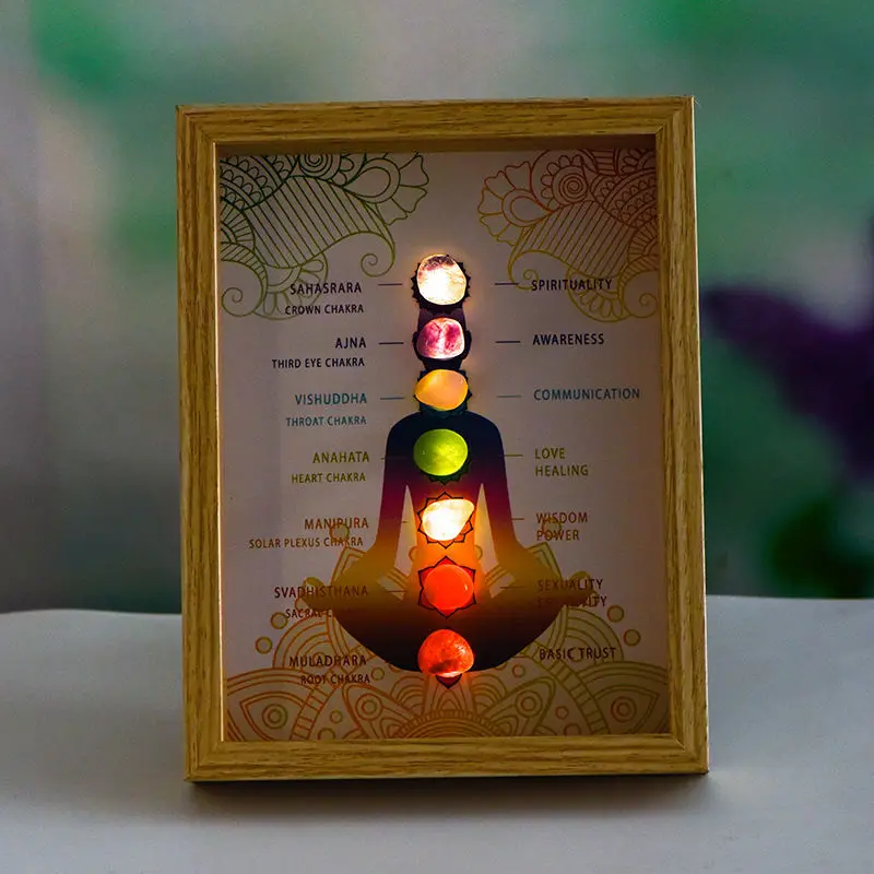 Indian Yoga 7 Chakra Raw Crystal Healing Frame with Light, Natural Stones Positive Energy Decor for Feng Shui Meditation
Indian Yoga 7 Chakra Raw Crystal Healing Frame with Light, Natural Stones Positive Energy Decor for Feng Shui Meditation