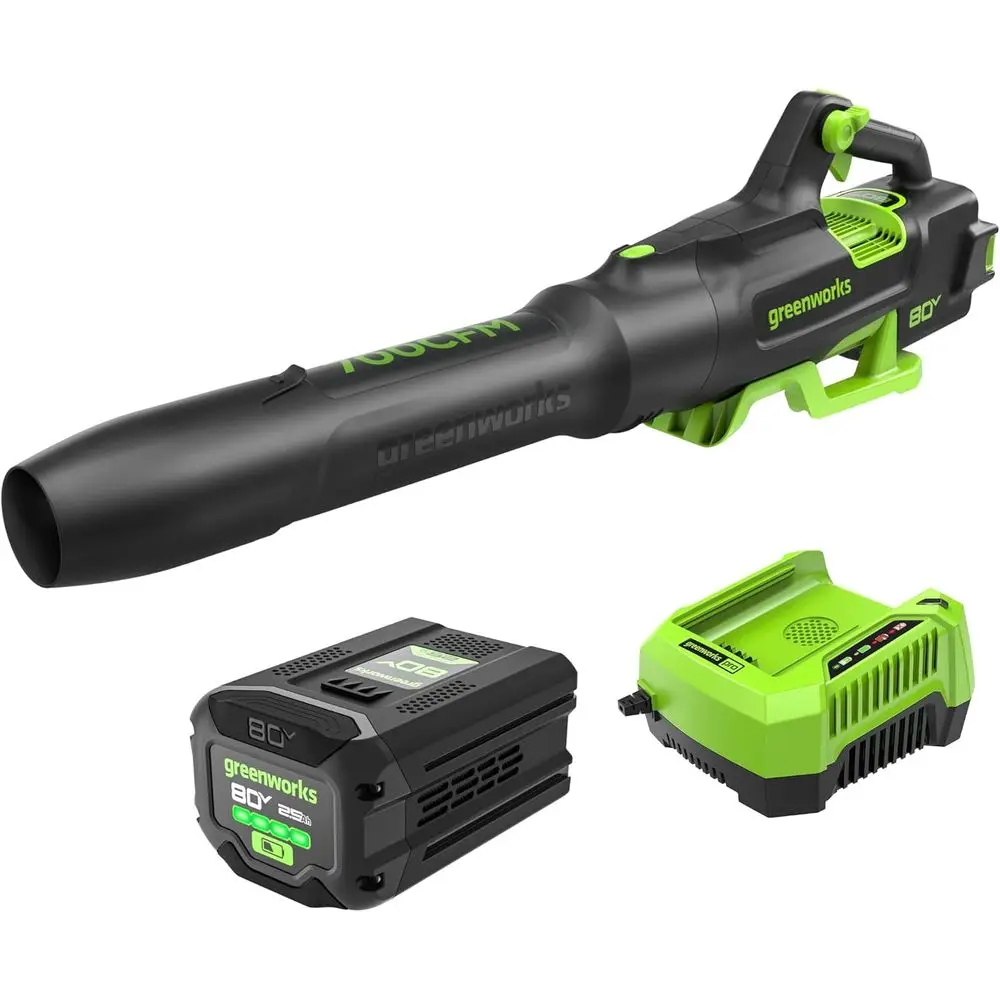 80V (700 CM / 170 MPH) BrushlCordlLea Blower (Turbo Button, Cruise Control, 26 CC Gas Equivalent), 2.5Ah Battery (200 Wh Max) +
80V (700 CM / 170 MPH) BrushlCordlLea Blower (Turbo Button, Cruise Control, 26 CC Gas Equivalent), 2.5Ah Battery (200 Wh Max) +