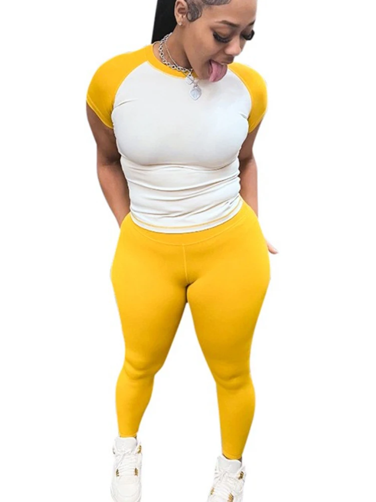 YUZHEXI color block t shirt pants two piece set women short sleeves skinny casual sporty gym suit yellow pink
YUZHEXI color block t shirt pants two piece set women short sleeves skinny casual sporty gym suit yellow pink