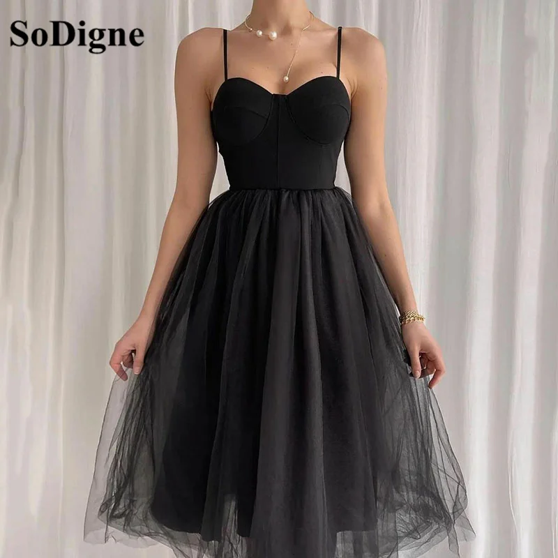 SoDigne Black Tulle Short Prom Dress Elegant Simple Tea Length Formal Evening Gown For Party Reception
SoDigne Black Tulle Short Prom Dress Elegant Simple Tea Length Formal Evening Gown For Party Reception