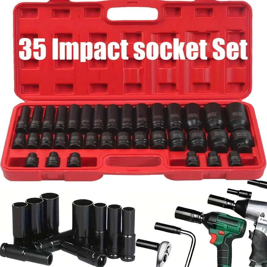 35 Impact Socket Set. 35pcs 1/2-inch Professional Pneumatic Socket Set - Comprehensive Car Repair Kit, Including Long Sockets And Short Sockets, Pneumatic Gun, Hex Extensions And Rotating Tools, for Convenient Mechanical Work.
35 Impact Socket Set. 35pcs 1/2-inch Professional Pneumatic Socket Set - Comprehensive Car Repair Kit, Including Long Sockets And Short Sockets, Pneumatic Gun, Hex Extensions And Rotating Tools, for Convenient Mechanical Work.