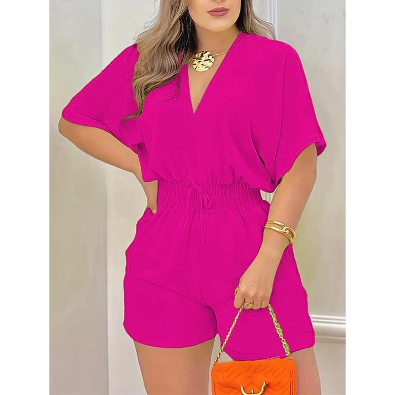 Low Waist V-Neck Smocked Jumpsuit Five-Quarter Length One-Piece Suit Women's Fashion Spring Collection Low Waist Design
Low Waist V-Neck Smocked Jumpsuit Five-Quarter Length One-Piece Suit Women's Fashion Spring Collection Low Waist Design