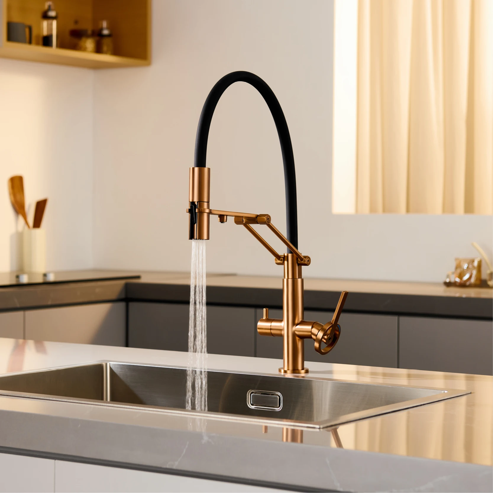 Modern Chrome Brass Kitchen Faucet with 3-in-1 Pull down Sprayer Pure Water Feature Single Hole 2 Handle Hot Cold Sink Mixer Tap
Modern Chrome Brass Kitchen Faucet with 3-in-1 Pull down Sprayer Pure Water Feature Single Hole 2 Handle Hot Cold Sink Mixer Tap
