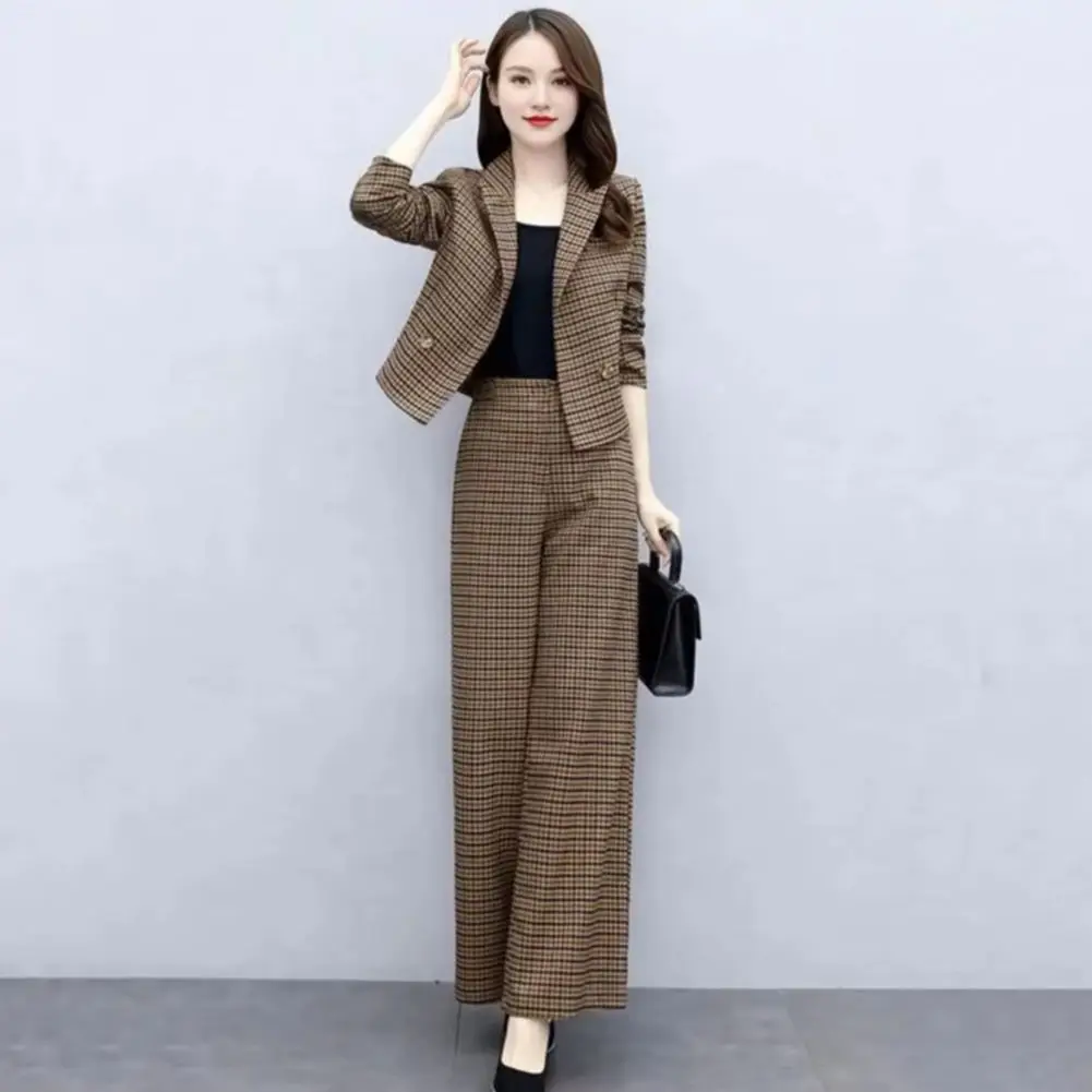 2025 Women Business Set Spring Blazer Coat Pants Set Plaid Print Cardigan Jacket Wide Leg High Waist Straight Trousers Set
2025 Women Business Set Spring Blazer Coat Pants Set Plaid Print Cardigan Jacket Wide Leg High Waist Straight Trousers Set