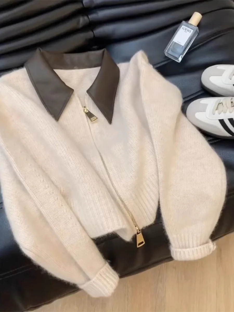 Color Block Collar Zipper Cashmere Knit Loose Women's Sweater Coat Autumn Winter Lazy Style Soft Nurturing Open Cardigan
Color Block Collar Zipper Cashmere Knit Loose Women's Sweater Coat Autumn Winter Lazy Style Soft Nurturing Open Cardigan
