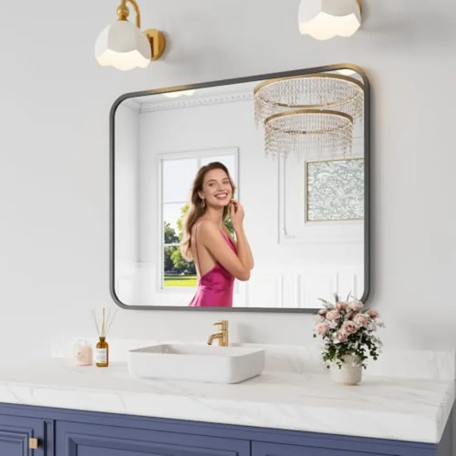 Bathroom Mirror, 30X36 Inch Black Metal Framed Mirror for Bathroom, Tempered Glass, Anti-Rust, Rounded Rectangle Mirror for Res
Bathroom Mirror, 30X36 Inch Black Metal Framed Mirror for Bathroom, Tempered Glass, Anti-Rust, Rounded Rectangle Mirror for Res