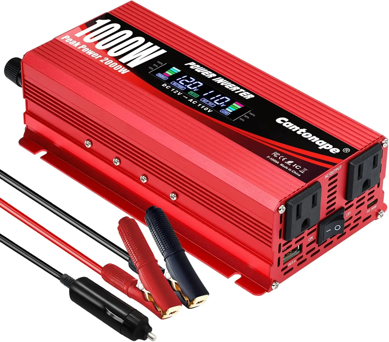 1000W Power Inverter DC 12V to AC 110V/120V with LCD Display, 2 Outlets, USB and Type-C for Car Truck Home
1000W Power Inverter DC 12V to AC 110V/120V with LCD Display, 2 Outlets, USB and Type-C for Car Truck Home