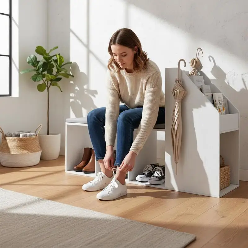 Shoe Storage Bench with Removable Seat Cushion and 6 Storage Compartments-White
Shoe Storage Bench with Removable Seat Cushion and 6 Storage Compartments-White