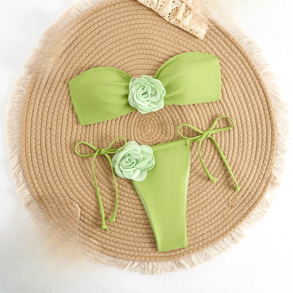 Sexy Tube Top Three-dimensional Flower Lace-up Bikini Set Fashion Solid Beach Style Triangle Swimsuit Women Push-up Bathing Suit
Sexy Tube Top Three-dimensional Flower Lace-up Bikini Set Fashion Solid Beach Style Triangle Swimsuit Women Push-up Bathing Suit