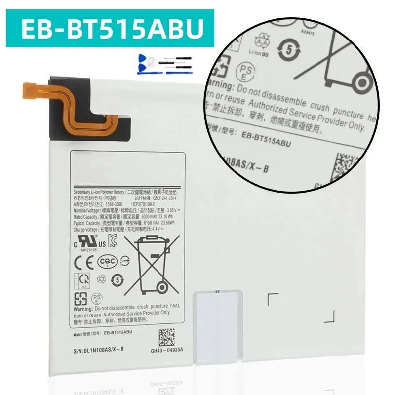 EB-BT515ABU 6000 мАч аккумулятор для планшета Samsung Galaxy Tab A 10,1 2019 SM-T510 T510 T515 T517 Замена запасных частей Batteria
EB-BT515ABU 6000 мАч аккумулятор для планшета Samsung Galaxy Tab A 10,1 2019 SM-T510 T510 T515 T517 Замена запасных частей Batteria
