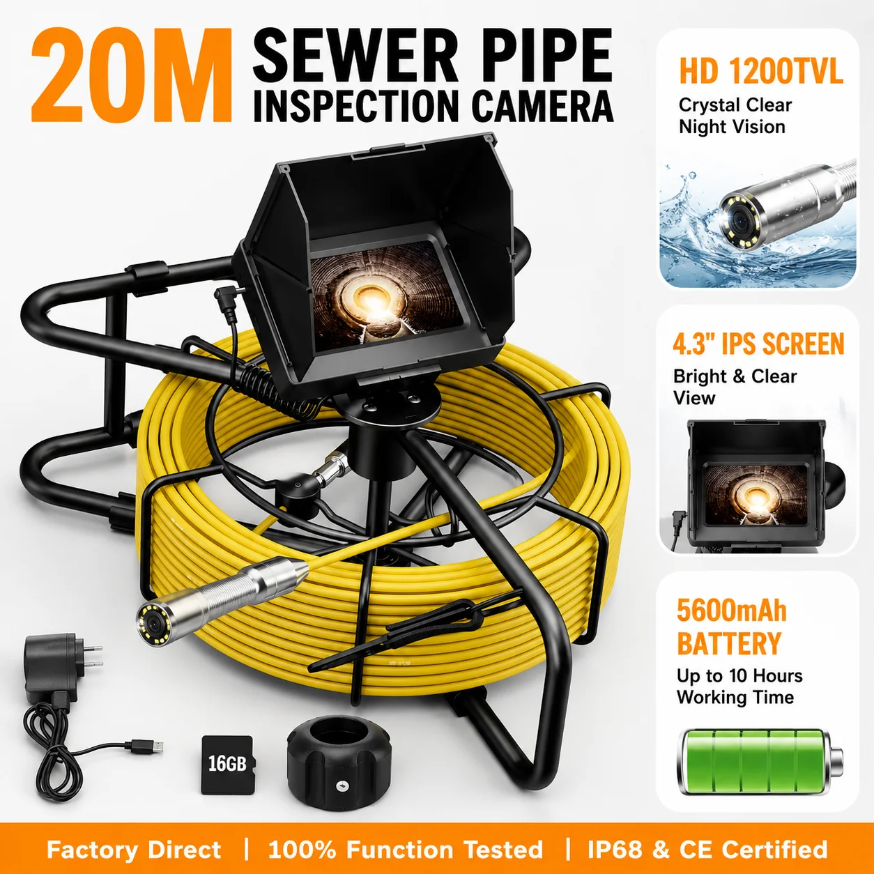 Sewer Pipe Inspection Video Camera, 17/22mm 16GB Card DVR IP68 Drain Sewer Pipeline Industrial Endoscope 4.3" Monitor
Sewer Pipe Inspection Video Camera, 17/22mm 16GB Card DVR IP68 Drain Sewer Pipeline Industrial Endoscope 4.3" Monitor