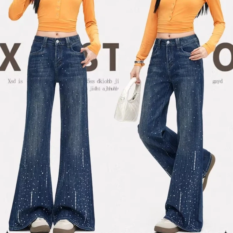 Women's New Rhinestone Embellished Flared Wide Leg Jeans High Waist Draping Non-Sticky Slim Fit Fashion Bell Bottom Denim Pants
Women's New Rhinestone Embellished Flared Wide Leg Jeans High Waist Draping Non-Sticky Slim Fit Fashion Bell Bottom Denim Pants