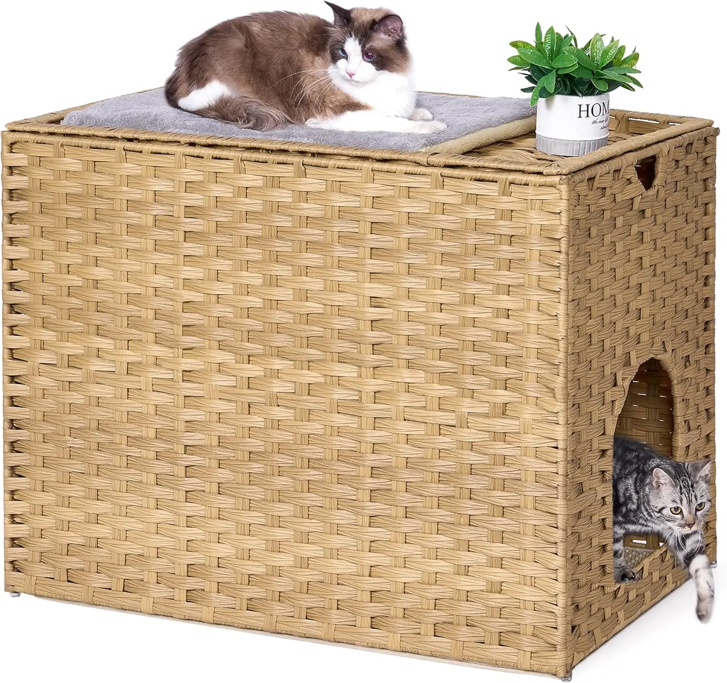 Cat Litter Box Enclosure with Mat, Handwoven Rattan Pet House, Hidden Washroom, Side Table, Indoor/Outdoor Use
Cat Litter Box Enclosure with Mat, Handwoven Rattan Pet House, Hidden Washroom, Side Table, Indoor/Outdoor Use