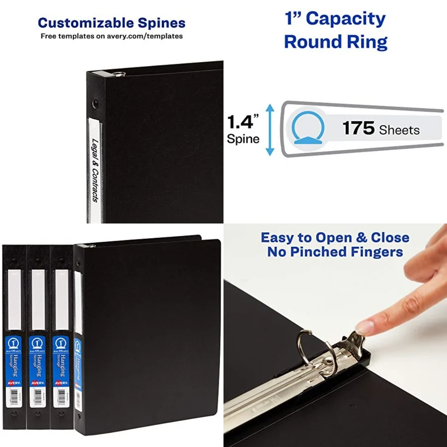 Hanging Storage Flexible 3 Ring Binders, 1" Round Rings, 175-Sheet Capacity, Black
Hanging Storage Flexible 3 Ring Binders, 1" Round Rings, 175-Sheet Capacity, Black