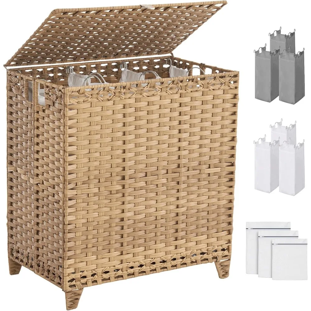 190L Large Laundry Basket 3 Section with 6 Removable & 3 Mesh ,No Install Needed, Natural, Laundry Baskets
190L Large Laundry Basket 3 Section with 6 Removable & 3 Mesh ,No Install Needed, Natural, Laundry Baskets