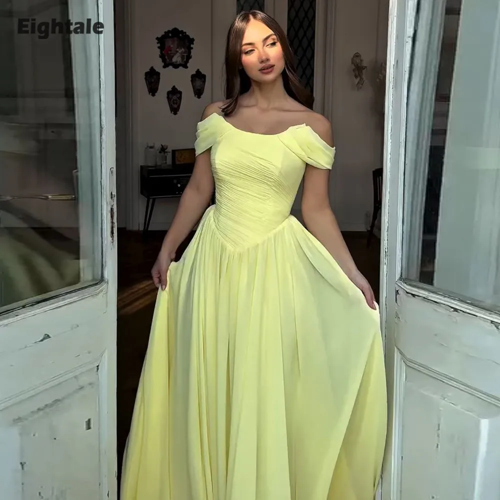 Eightale Arabic Evening Dress Scoop Pleats Customized A-Line Yellow Floor Length Off Shoulder Sexy Prom Wedding Party Gown
Eightale Arabic Evening Dress Scoop Pleats Customized A-Line Yellow Floor Length Off Shoulder Sexy Prom Wedding Party Gown