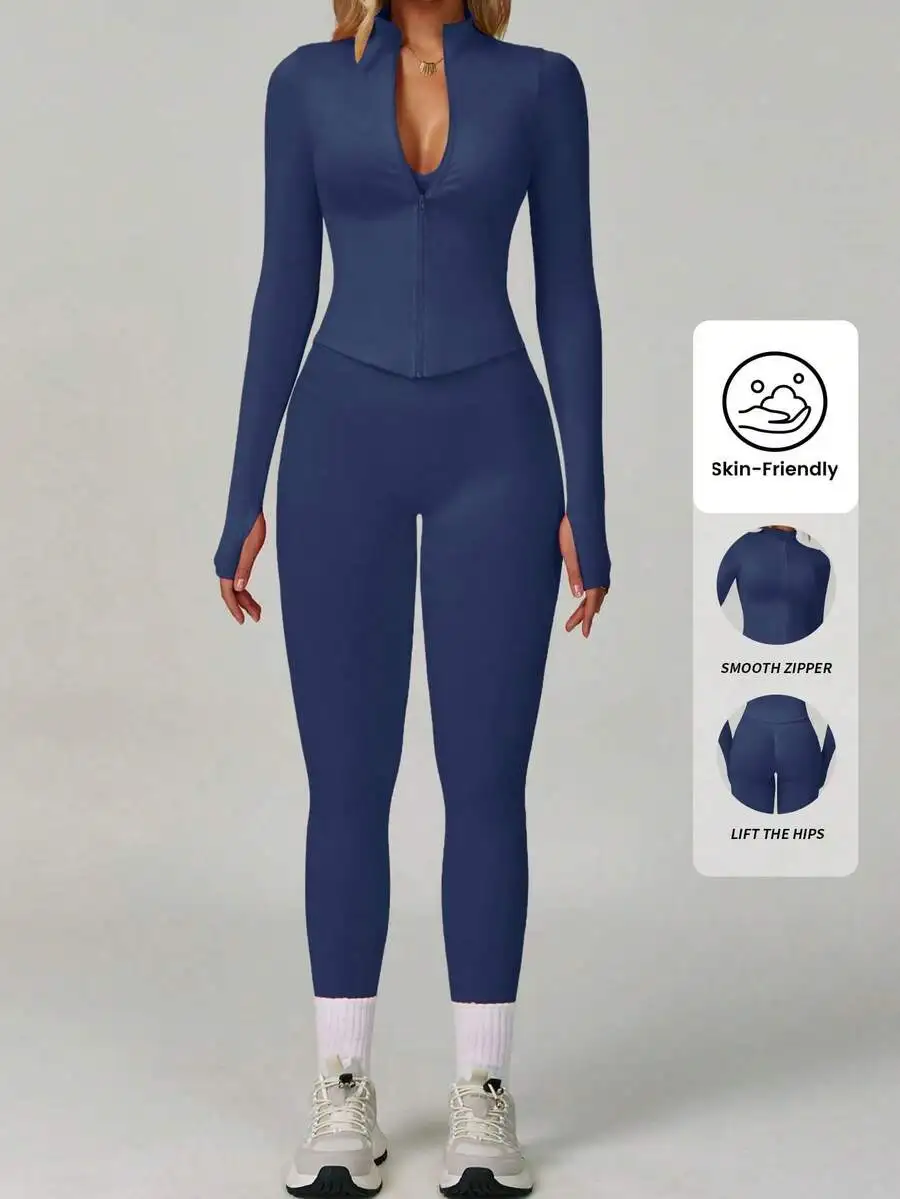 Womens Zip-Up Fitness Set With Butt-Lifting Leggings Street Style Gym Wear
Womens Zip-Up Fitness Set With Butt-Lifting Leggings Street Style Gym Wear