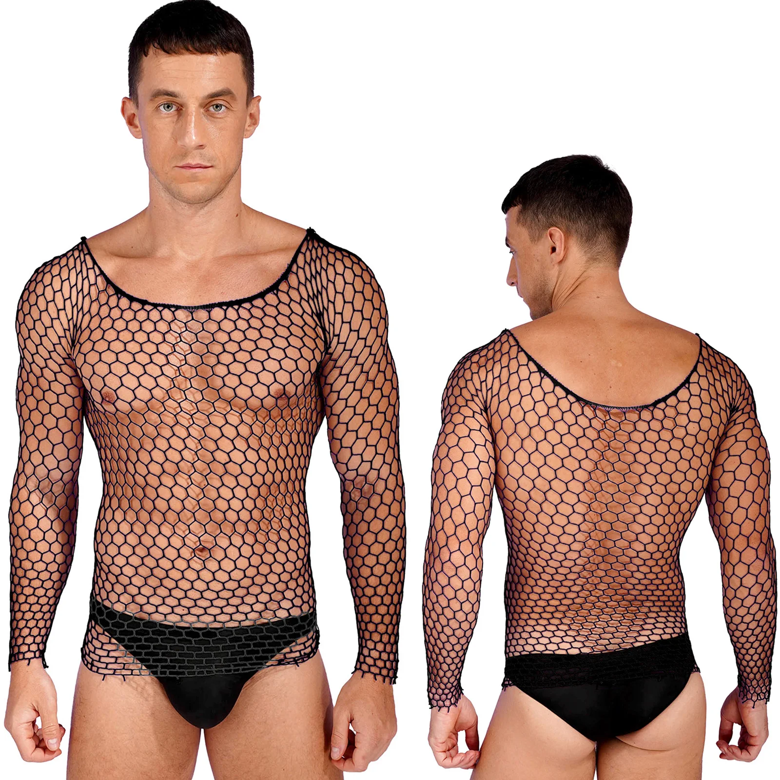 HOT Sexy Fishnet T-Shirt Mens Fashion Long Sleeve Hollow Out High Stretch See-Through Mesh Tee Tops for Club Party Performance
HOT Sexy Fishnet T-Shirt Mens Fashion Long Sleeve Hollow Out High Stretch See-Through Mesh Tee Tops for Club Party Performance