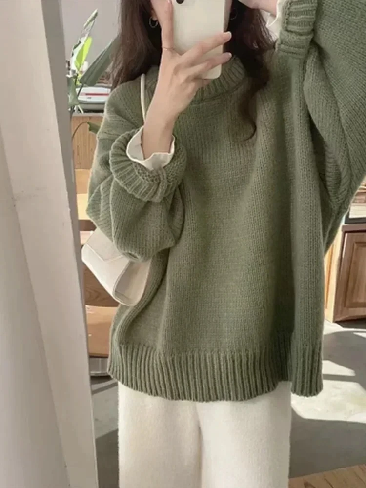 Preppy Style Green Sweaters Women Vintage Long Sleeve Knitted Pullovers Female Casual O-neck Loose Solid Color OL Sweater
Preppy Style Green Sweaters Women Vintage Long Sleeve Knitted Pullovers Female Casual O-neck Loose Solid Color OL Sweater