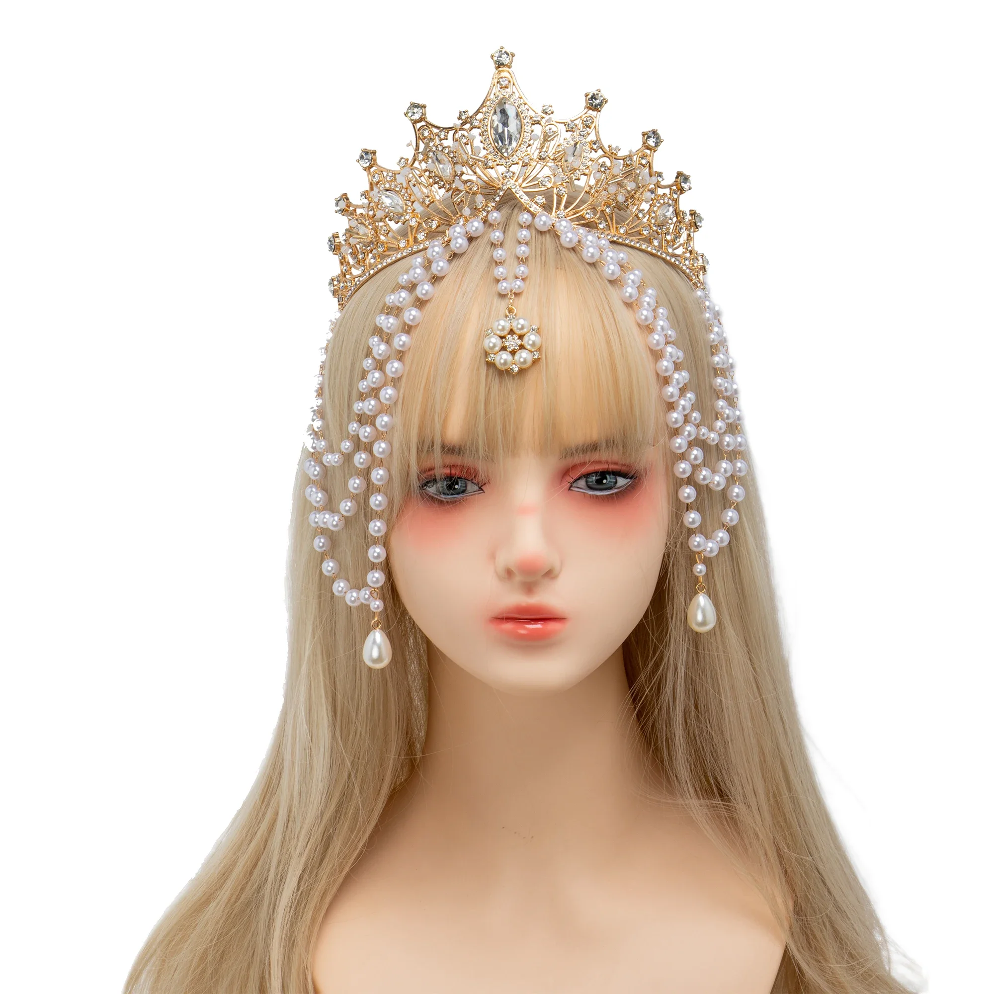 Handmade Lolita Multilayer Pearl Tassels Crown Sun Goddess Virgin Mary Hair Accessory Gorgeous Wedding Princess Bride Headdress
Handmade Lolita Multilayer Pearl Tassels Crown Sun Goddess Virgin Mary Hair Accessory Gorgeous Wedding Princess Bride Headdress
