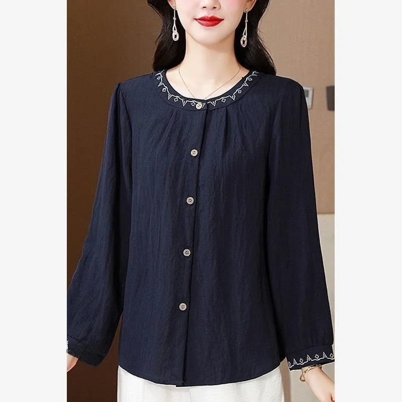 Loose Fit Long Sleeve round Neck Embroidered Cotton Linen Blend Casual Shirt Women Early Autumn New Style plus Size T-Shirt
Loose Fit Long Sleeve round Neck Embroidered Cotton Linen Blend Casual Shirt Women Early Autumn New Style plus Size T-Shirt
