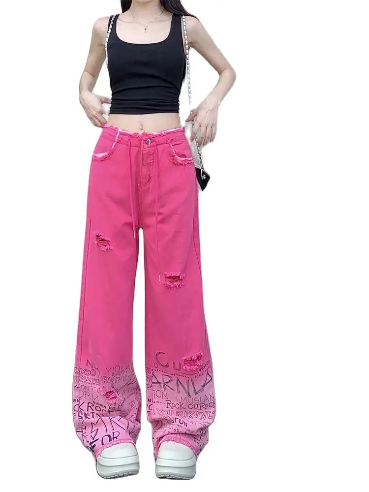 Women's Rose Red Y2k Ripped Jeans Harajuku Baggy Denim Trousers Aesthetic Jean Pants Vintage Japanese 2000s Style Trashy Clothes
Women's Rose Red Y2k Ripped Jeans Harajuku Baggy Denim Trousers Aesthetic Jean Pants Vintage Japanese 2000s Style Trashy Clothes
