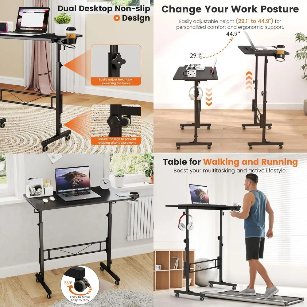 Portable Adjustable Height Standing Desk with Wheels, Mobile Laptop Stand for Office, Black
Portable Adjustable Height Standing Desk with Wheels, Mobile Laptop Stand for Office, Black